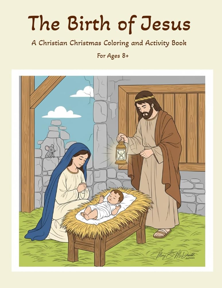 The Birth of Jesus: A Christian Christmas Coloring and Activity Book cover image